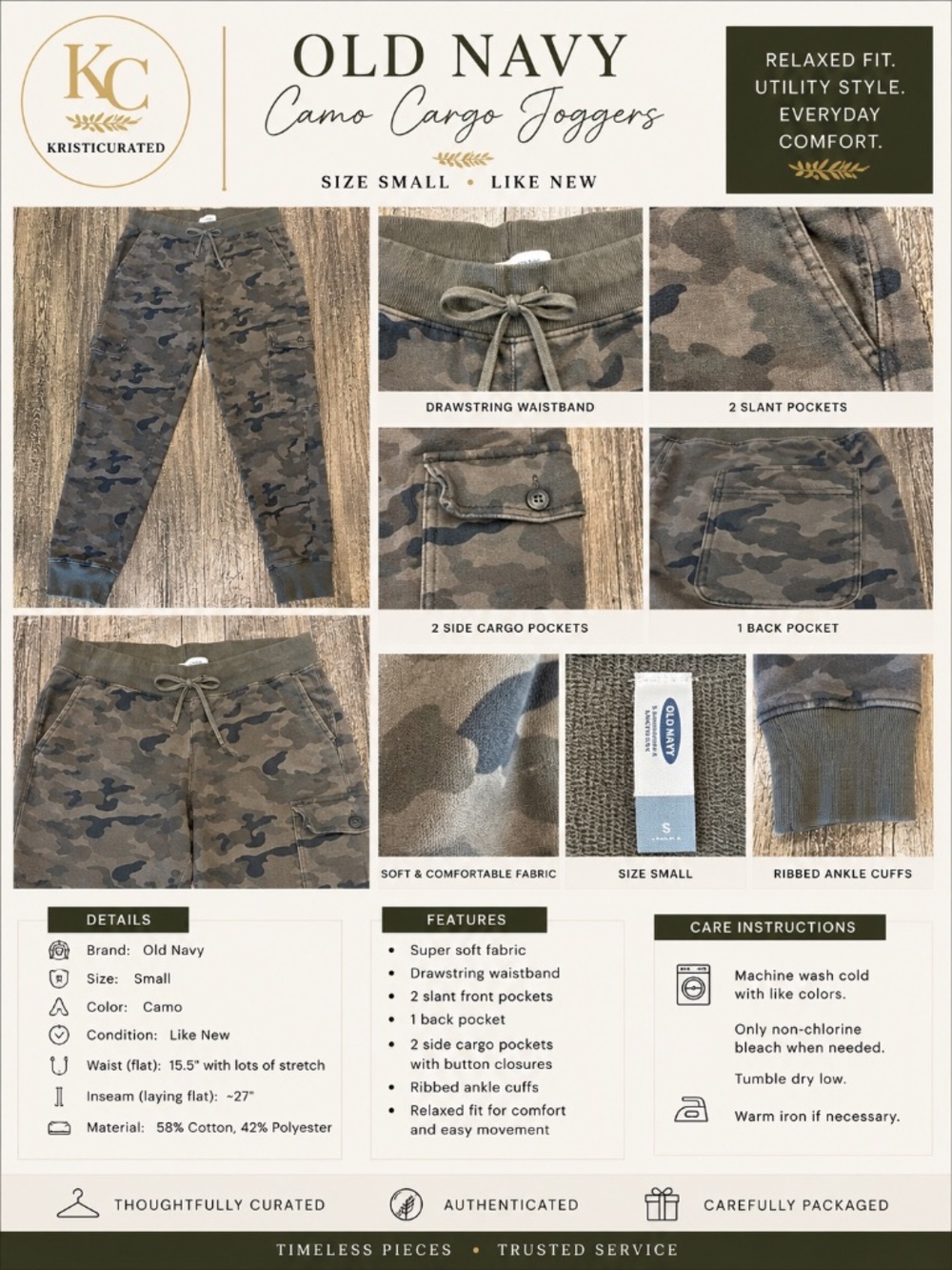 Old Navy Camo Cargo Joggers | Small | Like New - Picture 2 of 8